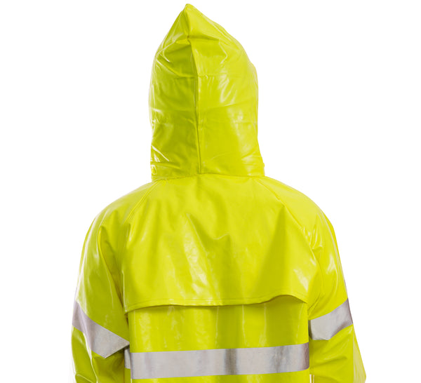 Safety Rain Jacket Reflective Green Hi-Vis Raincoat Rainjacket w Hood S-7XL
